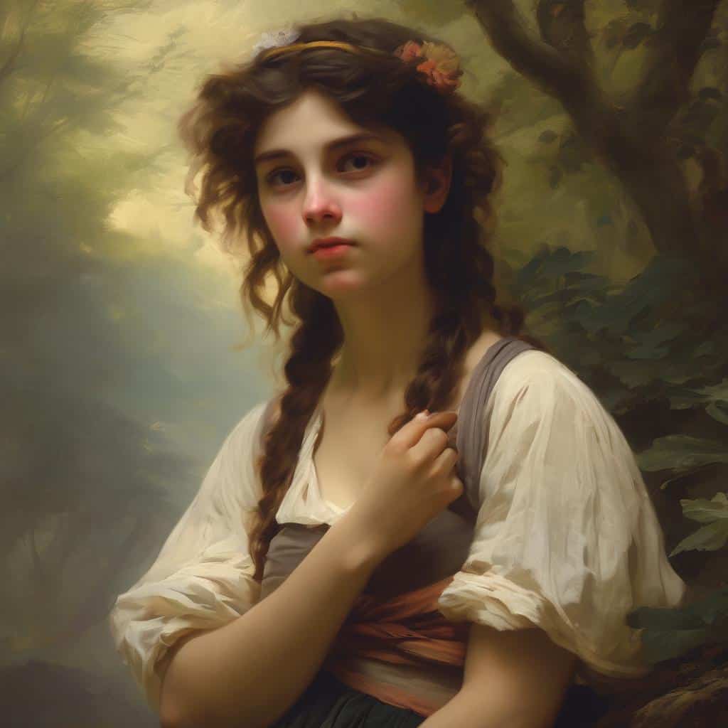 Ρομαντικό πορτρέτο νεαρής γυναίκας με φυσικό φόντο, τέχνη και δημιουργικότητα, ιδανικό για καλλιτεχνικές προσωπικότητες και ποιοτικά βιβλία.