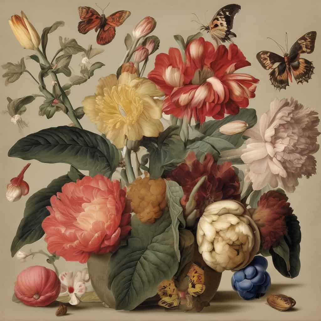 Λουλούδια και πεταλούδες, καλλιτεχνική σύνθεση, εντυπωσιακές προσωπικότητες και έμπνευση από την τέχνη.